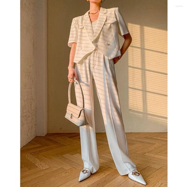 Pantaloni a due pezzi da donna Set blazer da 2 pezzi Donna Bianco Estate Manica corta Giacca da abito sottile Pantaloncini lunghi casual Imposta Abiti da donna da ufficio