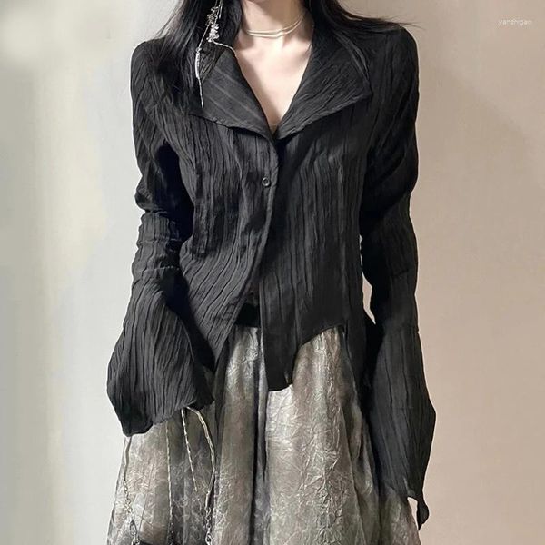 Magliette da donna Donna Gotico Nero Top Coreano Scuro Accademico Femminile Progettato Irregolare Primavera Moda Vintage Streetwear Y2K Camicetta