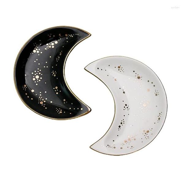 Vassoio per gingilli portagioielli in ceramica a forma di luna con figurine decorative per il bagno