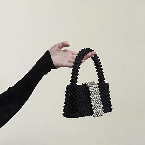 Abendtaschen, individuell gestaltete Kristalltasche, schwarz, silberfarbene Perlen, gewebte Handtaschen für Damen, modisch, personalisiertes Kontrastfarben-Design für Damen