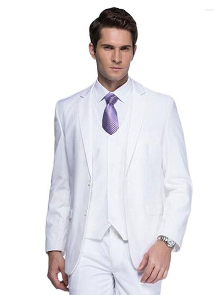 Abiti da uomo 3 pezzi Groomsmen Notch risvolto smoking bianco da sposa slim fit uomo pantaloni blazer su misura (giacca pantaloni gilet cravatta)