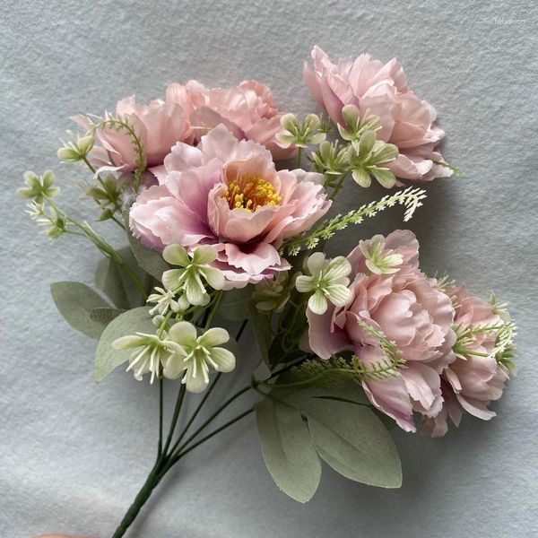 Fiori decorativi 6 teste Peonia Simulazione Bouquet Matrimonio Strada Piombo Set Fiore finto Casa Pografia Puntelli Seta fatta a mano