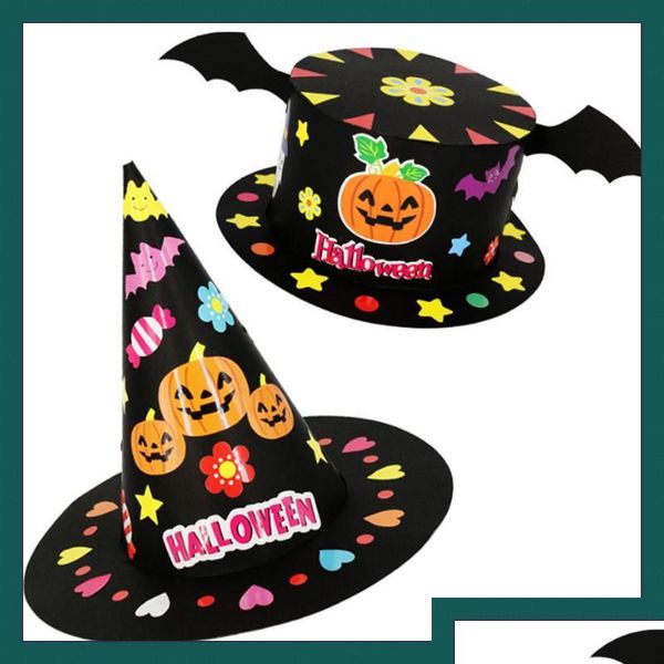 Partyhüte 1 stück Halloween DIY Hut Handgemachte Spielzeuge für Kinder Kinder Cartoon Dekoration Papierkappe Krone Handwerk Spielzeug Weihnachten Versorgung Drop D DH58D