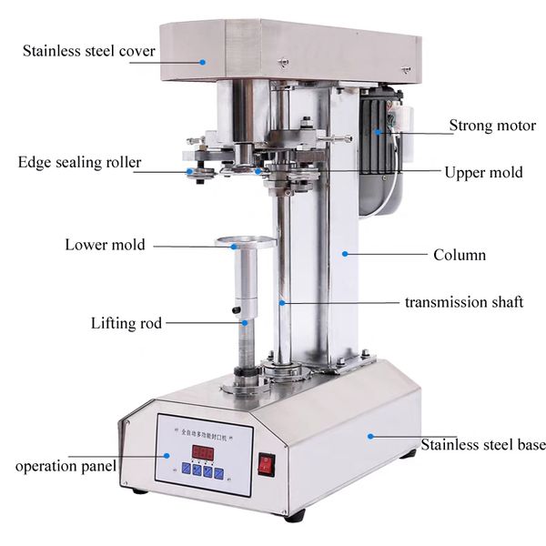 Tappo di bottiglia Tappatore Coperchio del coperchio che chiude premendo il coperchio del metallo di alluminio Tappatore Lattina di metallo Sigillatrice 370W