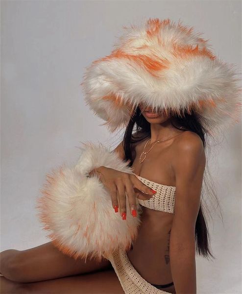 Hüte mit breiter Krempe Eimerhüte Europäischer und amerikanischer Hut mit großer Krempe Damen Winterwolle warme, verdickte Imitation Waschbärhundehut Eimerhut Eimerhut Damen 230906