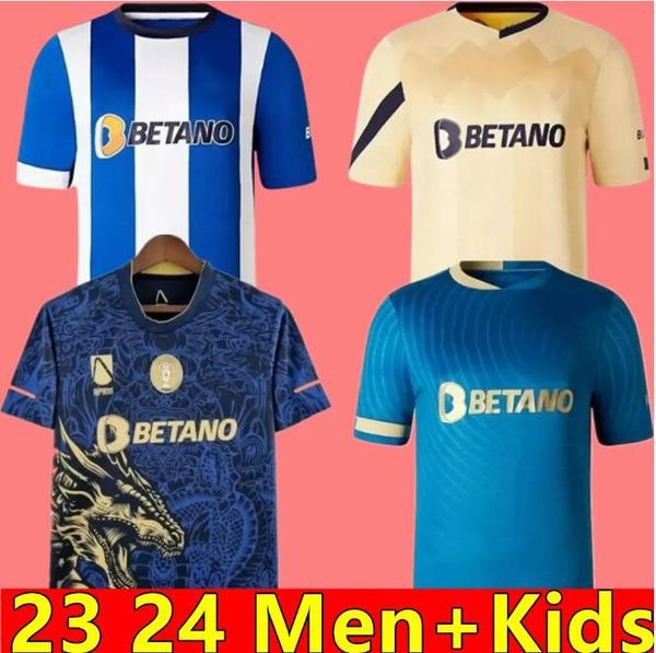 23 24 FC Portos Futebol Jerseys 2023 2024 PEPE VERON MATEUS Camisas de futebol Home Away Amarelo 130 anos Aniversário CAMPEOES PEPE MEHDI LUIS DIAZ Homens Kits Kids