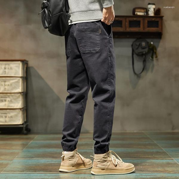 Jeans masculinos calças de trabalho meninos primavera e outono roupas soltas tornozelo-amarrado marca de moda casual all-matching