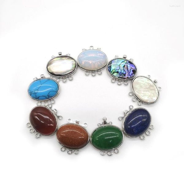 Anhänger Halsketten Hochwertige Naturstein Oval Abalone Shell Achat Charm Halskette mit drei Löchern für die Herstellung von Schmuck DIY Zubehör