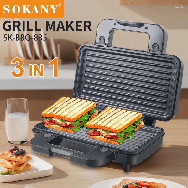 Brotbackautomaten SOKANY835 Sandwichmaschine 3in1 gebackene Waffeln Edelstahl Frühstück