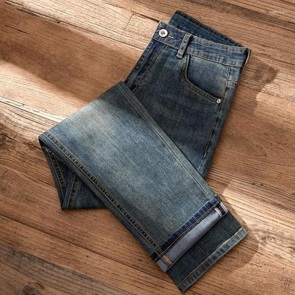 Jeans da uomo Strong Cow High-end da uomo a tubo dritto Nostalgia Slim All Match sciolto marchio di moda versione coreana di elasticità
