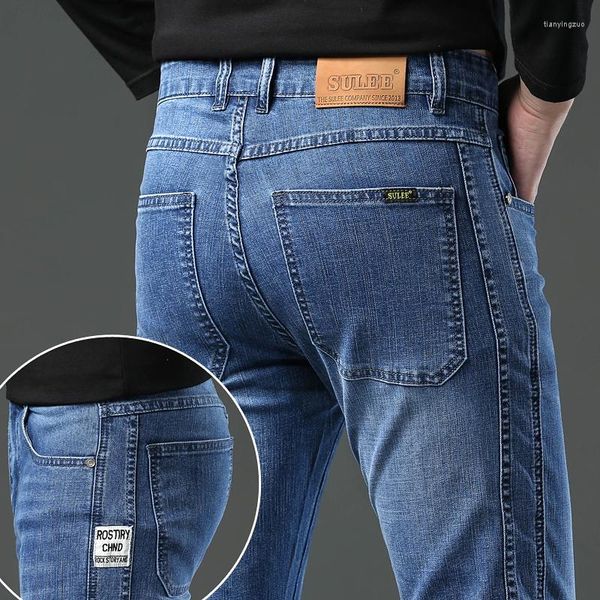 Männer Jeans 2024 Dünne Marke Logo Slim Fit Frühling Sommer Casual Elastische Denim Hosen Männliche Hosen Farben Luxus Kleidung