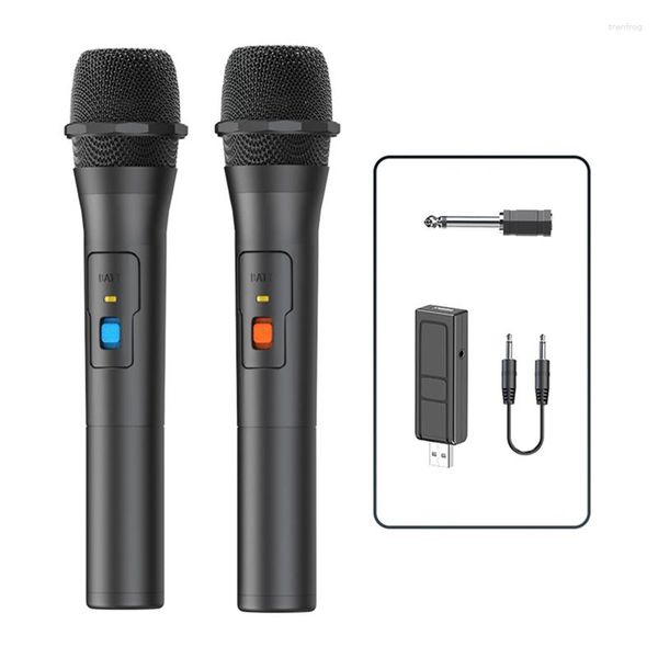 Microfoni Kit sistema microfonico wireless da 2 pezzi Ricevitore USB Karaoke portatile Nero