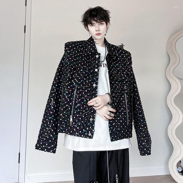 Jaquetas masculinas syuhgfa outono listrado denim jaqueta colorida casaco casual desgastado carigan moda streetwear estilo coreano elgance