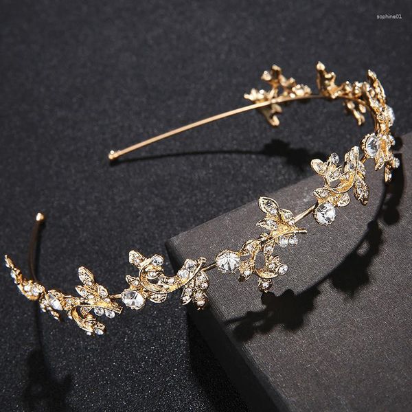 Headpieces strass pérola coroa bandana de cristal do vintage nupcial tiaras acessórios casamento folhas jóias cor ouro para o cabelo