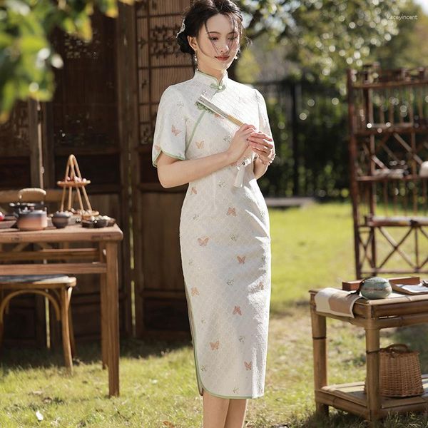 Roupas étnicas elegante verão borboleta bordado melhorado cheongsam casual retro qipao saia estilo chinês vestido de noite para mulheres