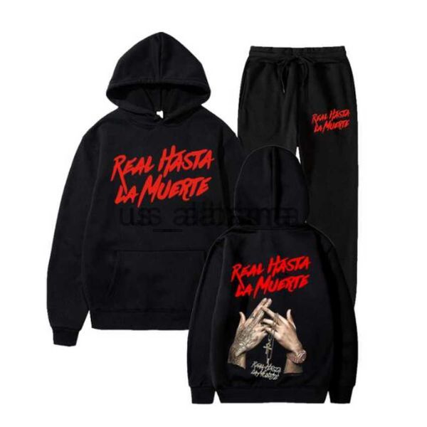 Tracksuits masculinos Rapper Anuel AA Real Hasta La Muerte 2 peças Define Tracksuit Homens Capuz Moletom + Calças Pulôver Hoodie Casual Sportwear X0907