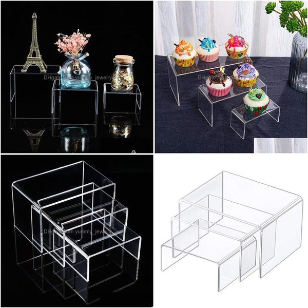 Caixas de jóias Acrílico Display Risers 3 Tamanho Passos Stand Anti-Corrosão Clear Showcase Prateleira para Figura Coleção Jewe 220309 Drop Del Dhnjg