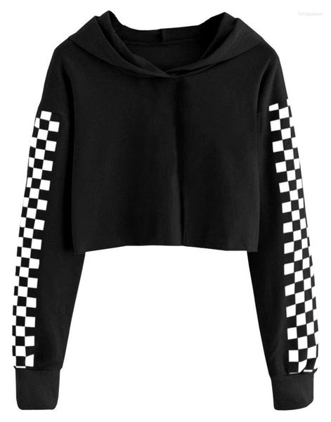 Kadın hoodies çocukları mahsul kızlar kızlar sevimli ekose uzun kollu moda sweatshirt