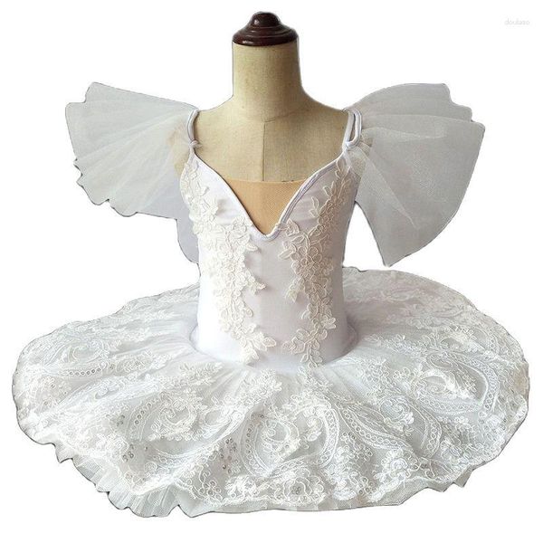 Palco desgaste vestido de balé profissional branco tutu saia menina adulto crepe pequeno cisne dança gaze princesa desempenho traje