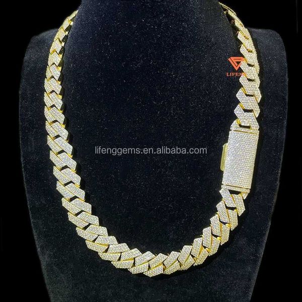 Хип-хоп 20 мм Iced Out High Ожерелье с бриллиантами Мужская цепочка с покрытием на заказ Майами Муассанит Качество Кубинская блестящая цепочка для золота Vbjac