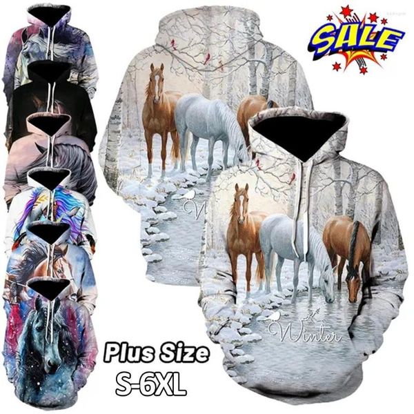 Herren Hoodies Est Fashion Animal Horse 3D-Druck Unisex Langarm Nylon Kapuzenpullover Lässige Cartoon Pullover Tops