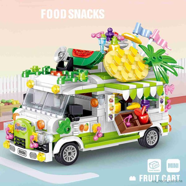 Blocos carrinhos de frutas modelos criativos quebra-cabeça modelos de construção de brinquedo tijolo presentes R230907