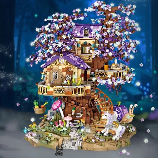 Модель самолета LOZ Mini Elf Tree House Lost Temple City Street View Строительные блоки Модель Cherry Blossom DIY Luminous Architectu для детей Подарки 230907