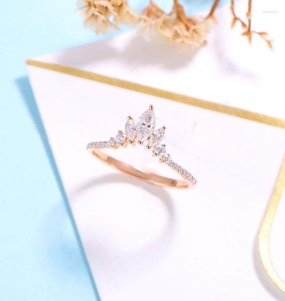 Anéis de cluster sólido 14k rosa ouro exclusivo marquise moissanite empilhável banda de casamento para presente feminino