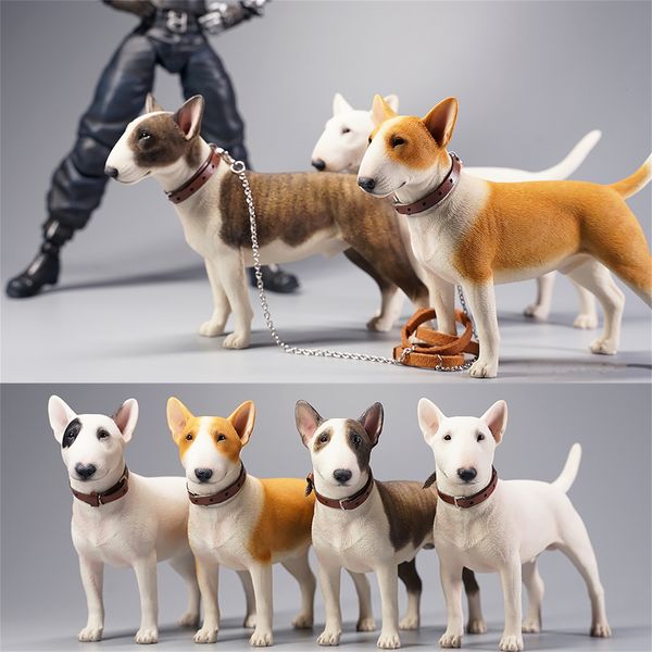 Action Figures Toy JXK Scala 1/6 Bull Terrier Figura Cane Pet Healing Cute Animal Collector Resina Decorazione del desktop Regalo 230906