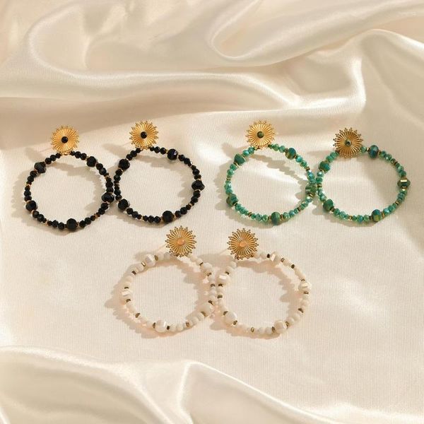 Orecchini a cerchio - Vendita orecchini a cerchio grandi in acciaio inossidabile fatti a mano con perline di cristallo della Boemia per gioielli alla moda da donna