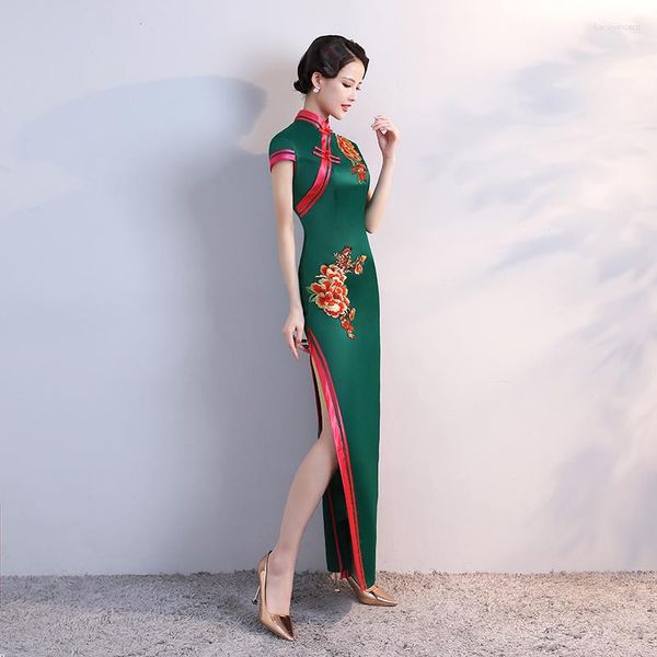 Abbigliamento etnico S-4XL Grren Party Cheongsam Vintage stile cinese Primavera Abito da sera lungo Donna orientale Elegante Qipao Vestido
