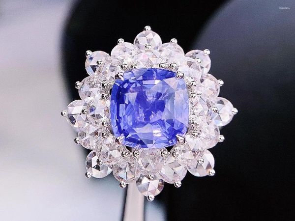 Küme halkaları hjy menekşe safir yüzük gerçek saf 18k doğal değerli taşlar 4ct elmas taşlar kadın