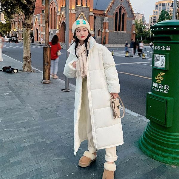 Damen Trenchcoats Winter Dicke Warme Lange Parka Frauen Ärmel Stehkragen Baumwolle gefütterte Jacke Koreanische Lose Plus Größe Puffer schneeanzug