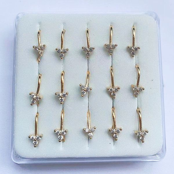 Labret Dudak Piercing Takı 15 PCS Burun Yüzük Klipsi Zirkon Bakır Kaplamalı 18K Altın Çiçek Olmayan Kuff Nariz Toptan 230906