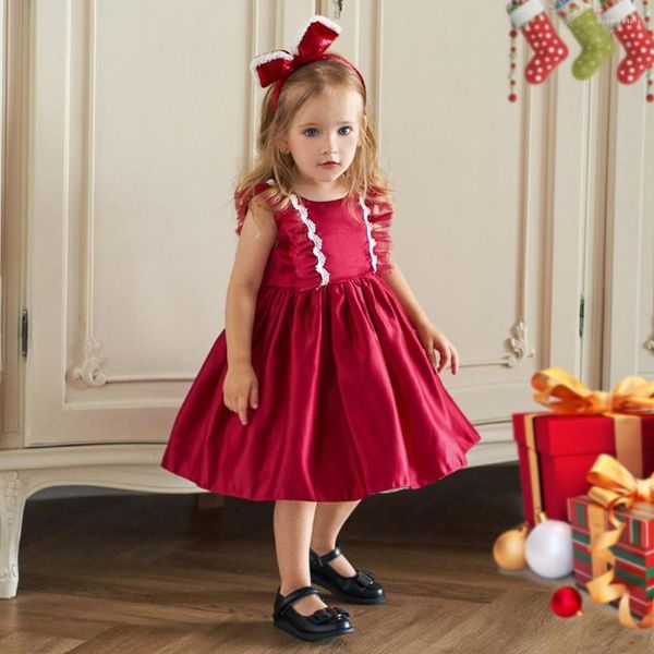 Vestidos da menina de natal para a criança arco 1 ano aniversário batismo crianças vestido meninas anos vermelho roupas do bebê princesa vestido baile