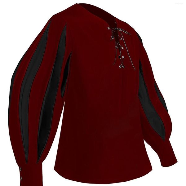 Herren Freizeithemden Erwachsene Männer Mittelalter Renaissance Bräutigam Cosplay Hemd Pirat Vintage Tunika Larp Wikinger Kostüm Schnürung Männlich Gothic