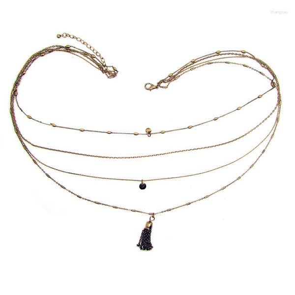 Ketten aus russischem Gold, handgefertigt, 3 Ketten, Pullover, lange Halskette, verziert mit Kristallen, Charm-Quaste, 60 Stück