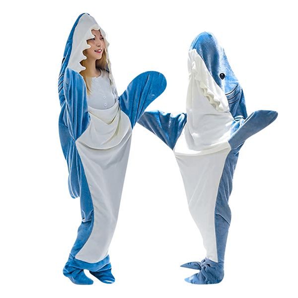 Cobertores Cobertor macio e quente de tubarão para adultos com design com capuz e macacão solto 230906