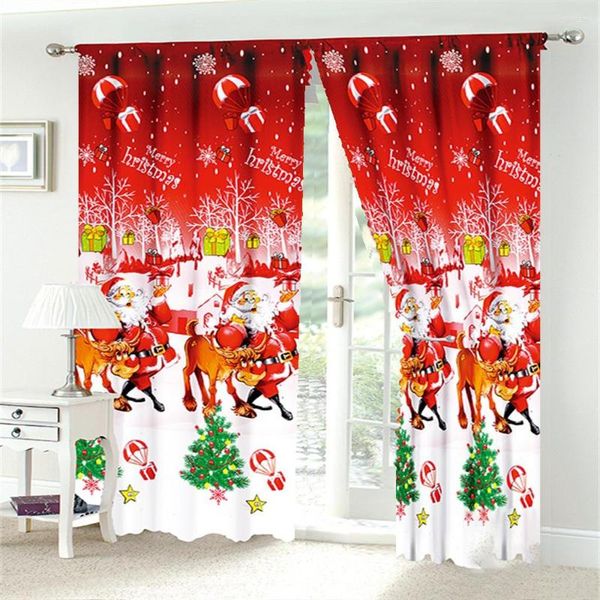 Tenda Oro Rosso Natale Babbo Natale Celebrazione Vacanze Tende Soggiorno Tende per finestre personalizzate Decorazioni per la casa in tessuto