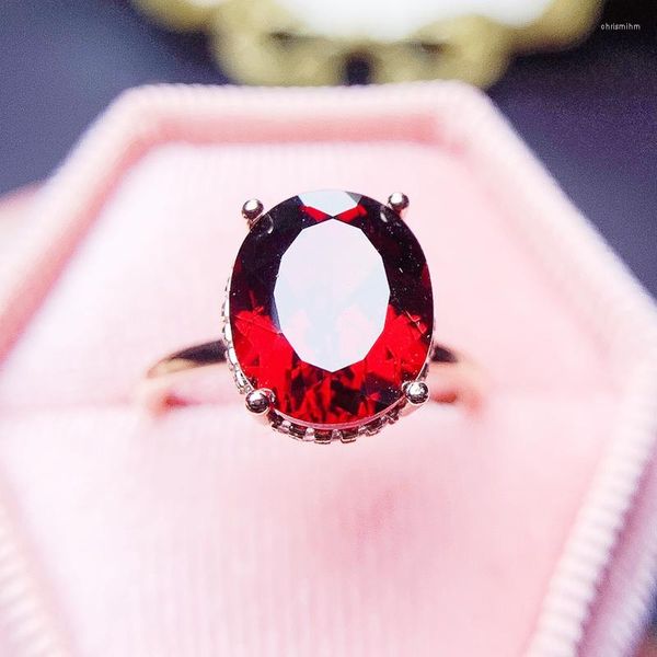 Küme halkaları garnet yüzüğü doğal gerçek kırmızı oval 10 12mm 5ct taş 925 STERLING Gümüş ince mücevher kadın kadın j226112