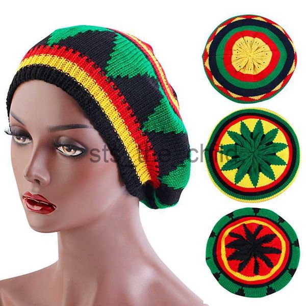 Beanie/Skull Caps Berretto lavorato a maglia per uomo Donna Giamaicano Rasta Knit Beanie Hat 2023 Inverno Nuovo multicolore Foglie Hip Hop Moda Haircover x0907