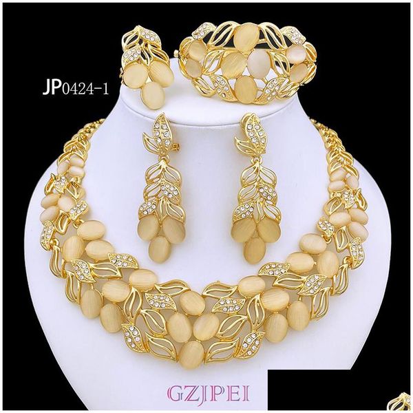 Brincos colar vintage opala conjuntos de jóias conjunto para mulheres charme pulseira banhado a ouro noiva festa entrega gota dh439