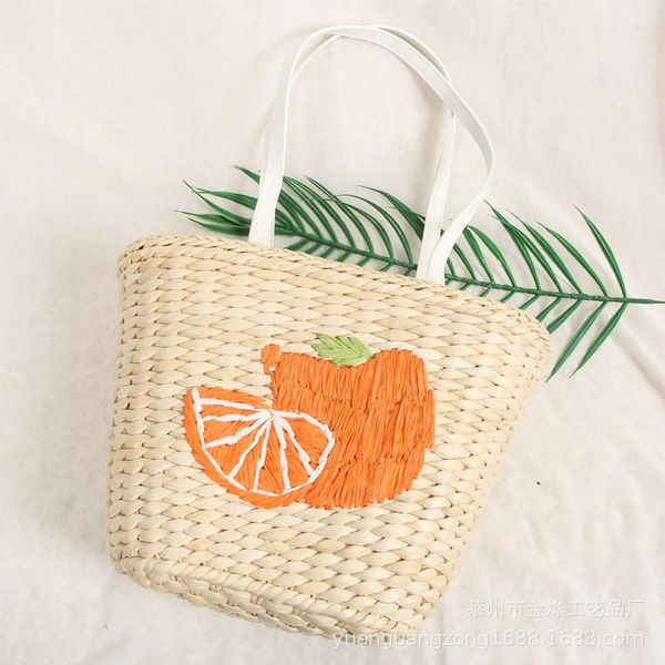 Sacos de noite Pele de Milho Tecido Bordado Fruta Laranja Melancia Grama Bolsa Ombro Fabricante Feminino