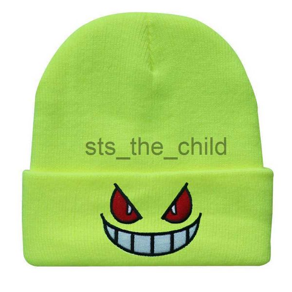 Beanie/Totenkopfkappen, Cartoon-Stickerei, großer Mund, rote Augen, Stickerei, Strickmütze, Pullover, warme Mütze, Herbst und Winter, Wollmütze x0907