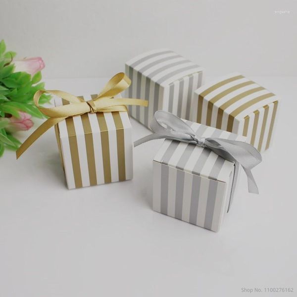 Geschenkpapier, Gold, Silber, gestreift, Süßigkeitenschachtel, Papierverpackung, Schachteln für Hochzeit und Geburtstag