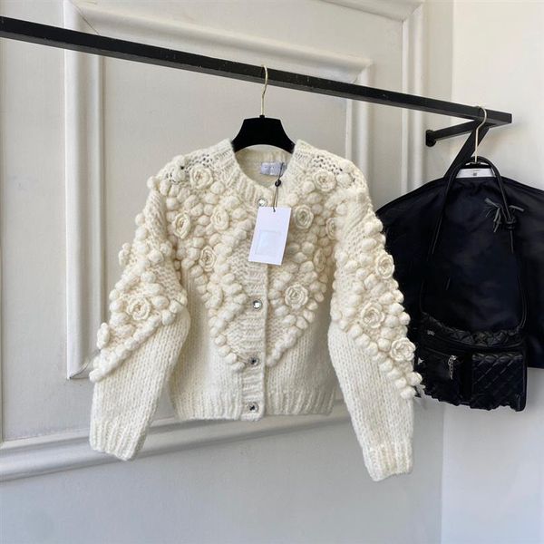 23SS топ женский дизайнерский свитер трехмерный кардиган ручной работы крючком свитер высшего качества качественное женское пальто in262U
