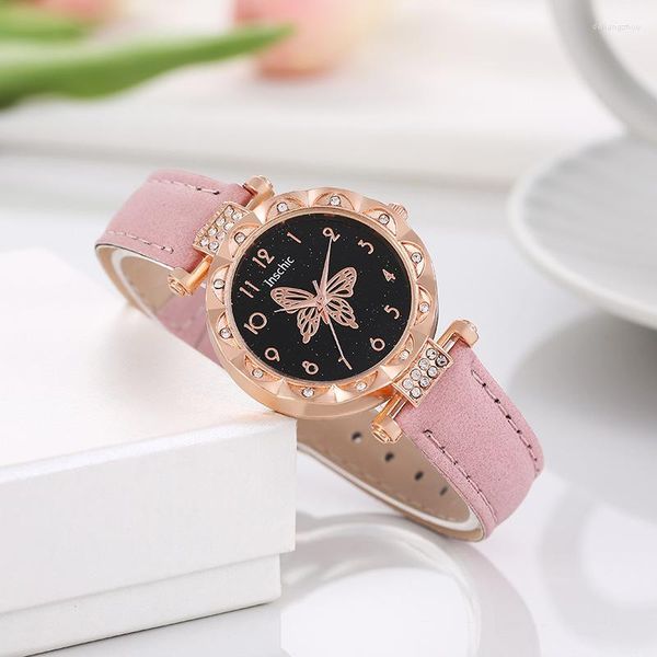 Armbanduhren 2023 Marke Frauen Uhr Mode Leder Gürtel Einfache Schmetterling Zifferblatt Quarz Armbanduhr Großhandel Relogio feminino