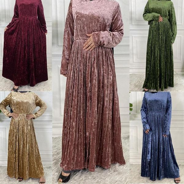 Ethnische Kleidung Arabische muslimische Abaya Elegantes Samt Langes Maxikleid Dubai Eid Ramadan Kaftans Femme Türkei Islam Robe Jalabiya Kaftankleid