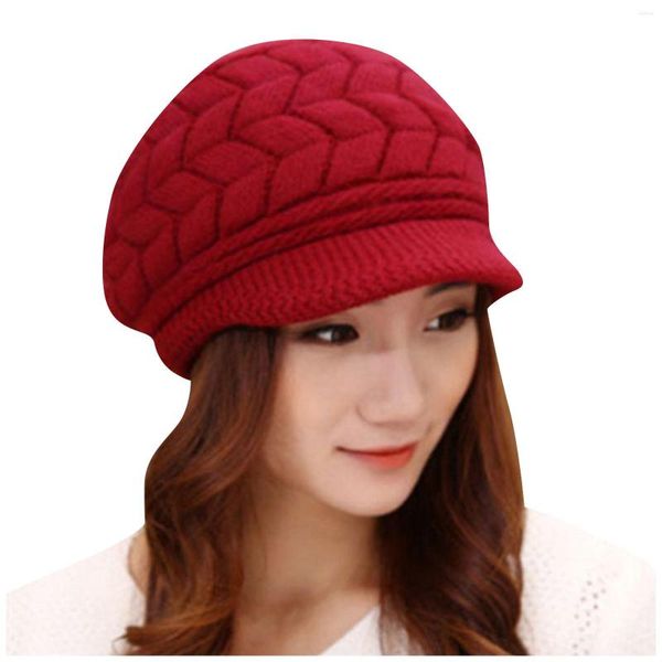 Visiere Cappello invernale da donna Caldo pile all'interno Cappelli lavorati a maglia per l'autunno e berretto ispessito da donna Morbido casual