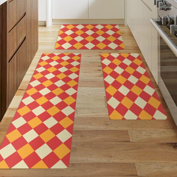 Tapetes retalhos xadrez impressão tapetes de cozinha entrada capacho impresso casa chão varanda anti-deslizamento decoração